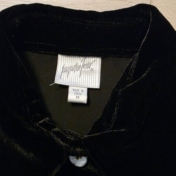 VTG Jacqueline Ferrar Black Velvet Velour Long Sleeve Collar Button Shirt Sz Med - Picture 2 of 9